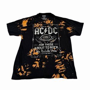 AC/DC T-Shirt Bleached Print Band 80s Mens Large Music Black Short Sleeve